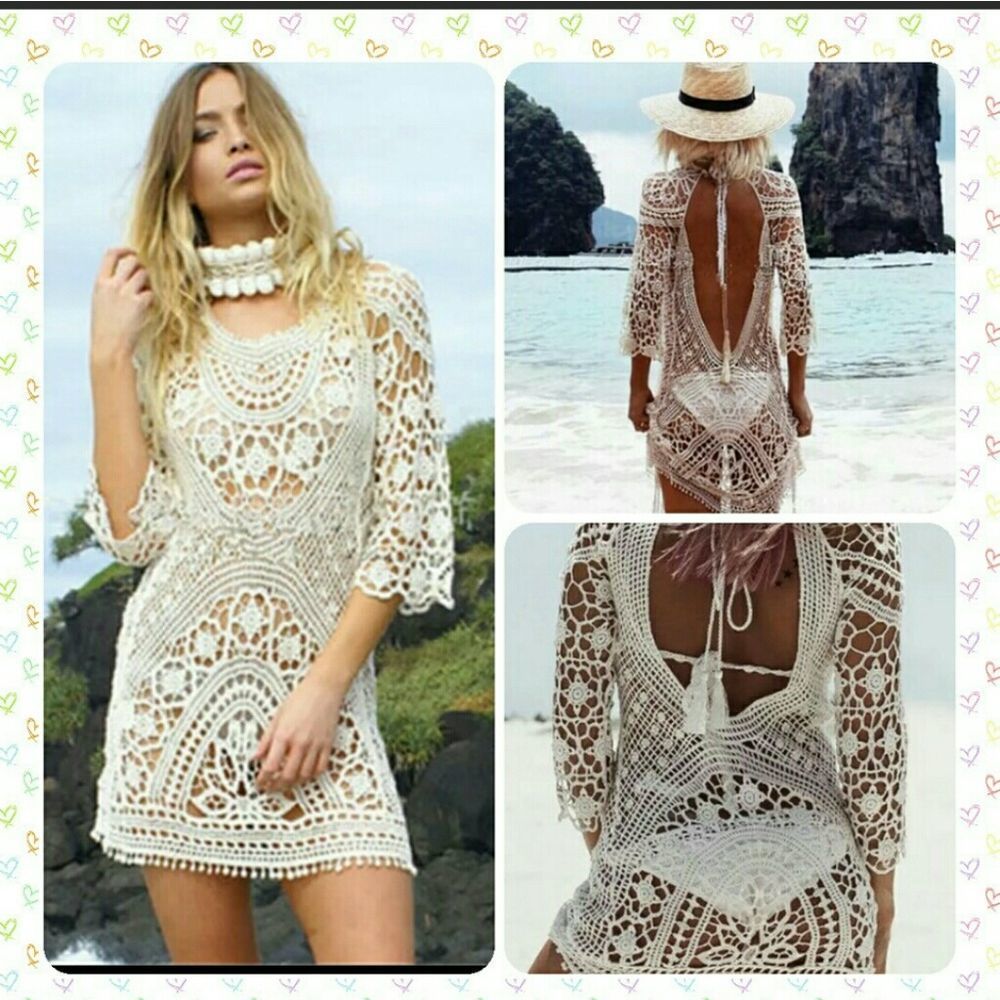 Beach bikinis cover openwork lace Dress Sexy Hollo swim - Picture 2 of 6